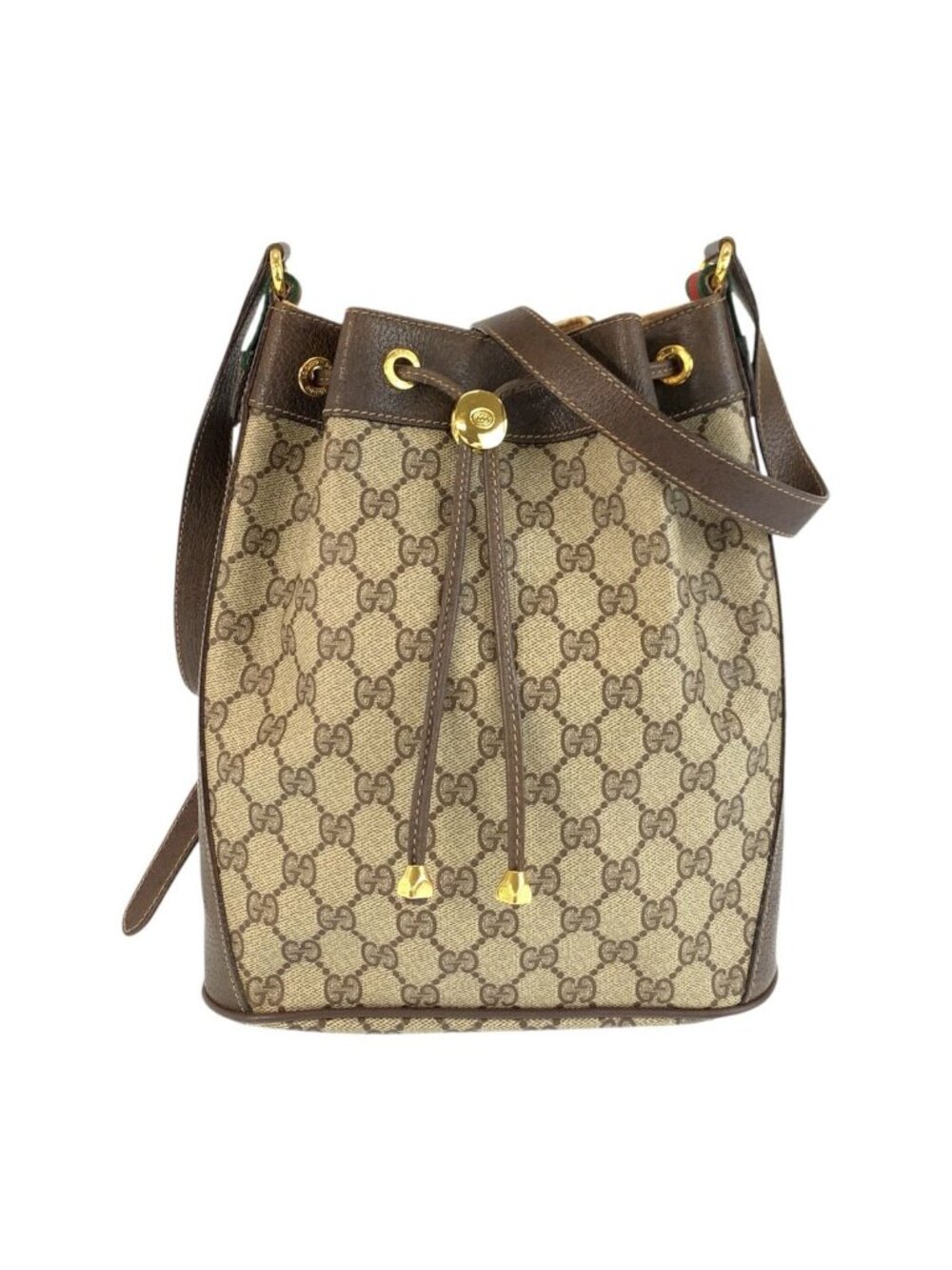 Gucci Vintage Sherry Line Beige Brown GG Supreme Canvas Shoulder Bag